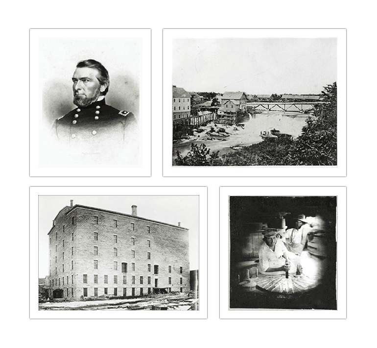 Collage of Cadwaller C Washington headshot and original mill